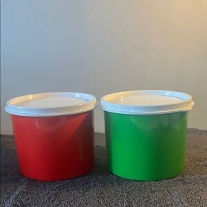 Tupperware Red and Green Party Containers set of 2